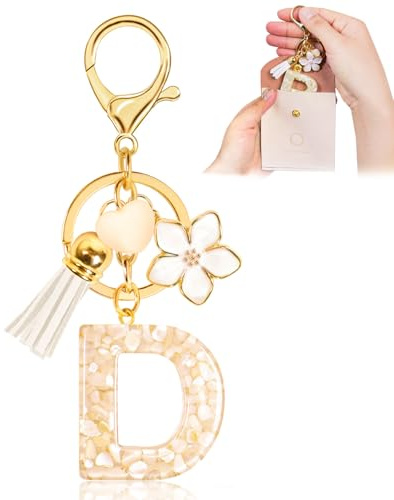 Fengguock Schlüsselanhänger Schlüssel Buchstabe Anhänger Schlüsselanhänger mit Anfangsbuchstaben Herzförmig Mädchen Keychain mit Blume Geschenk für Mädchen