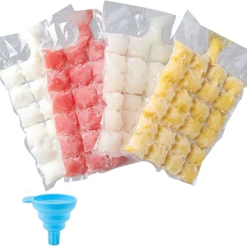 100 Piezas Bolsa de Cubitos de Hielo, Ice Cube Bolsas Desechables con Embudo de Silicona, Autosellado Bolsas Desechables para Cubitos de Hielo para Whisky, Cócteles, Bebidas, Viajes