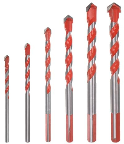 Garegce Multi Purpose Professional Drill Bit Set (6PCS) for Concrete/Glass/Brick/Marble/Plastic/Cement/Tile/Wood, 4mm 5mm 6mm 8mm 10mm and 12mm Industrial Strength Carbide Drill Bit Tip - Orange