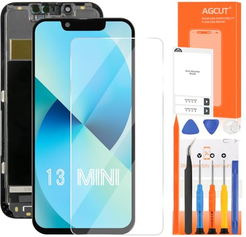 AGCUT Display LCD pour iPhone 13 Mini Écran de Rechange pour iPhone 13Mini A2481 A2626 A2629 A2630 A2628 5,4 3D Touch Ecran Replacement Numériseur Complet avec Réparation Kit, Noir