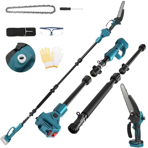 Mini motosega a batteria 2 in 1, compatibile con batteria Makita da 18 V, motosega da 8 pollici, senza spazzole con asta telescopica, allungabile fino a 4,5 m, per taglio di alberi, potatura e cura
