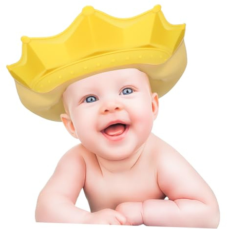 Baby Bath Cap Crown Shower Hat Yellow Pp Adjustable | Soft Safe Fit, Keeps Water Away from Ears and Eyes, Cute Visor Design for Infants and Toddlers