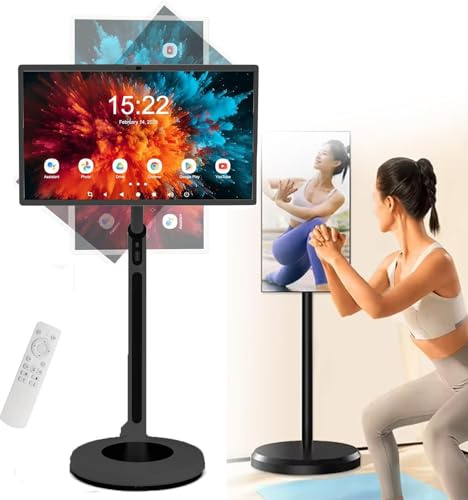 Televisor PortáTil Con Ruedas De 32, Monitor Inteligente De Pie, Soporte Para Tableta MóVil Con CáMara 4K, BateríA Integrada, Soporte Ajustable Y DuplicacióN De Pantalla InaláMbrica Black-8+128G