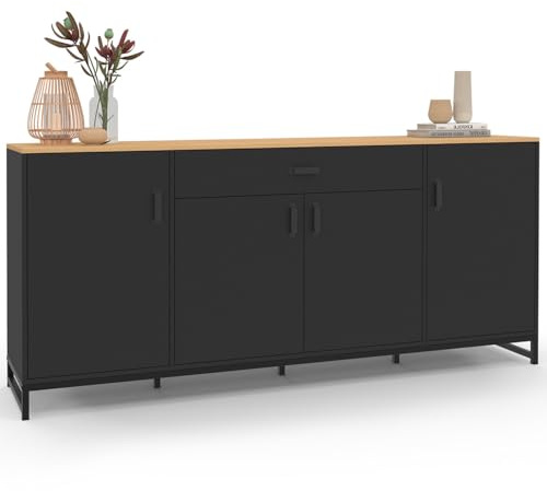 IDMarket - Aparador Washington XXL de 180 cm con 4 puertas y 1 cajón, madera y negro
