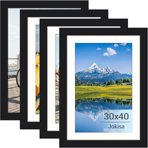 Jokisa 4 Stück Bilderrahmen 30x40, Rahmen 40x30 Schwarz mit Plexiglas, Bilderrahmen für Fotos, Bilder, Poster (Schwarz, 30 x 40 cm)