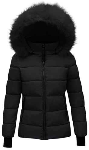 Girls Waterproof Parka Coats Faux-Fur Hooded Long Puffer Jackets Teen Kids Winter Insulated Quilted Down Outwear (Black, 11-12 Years)