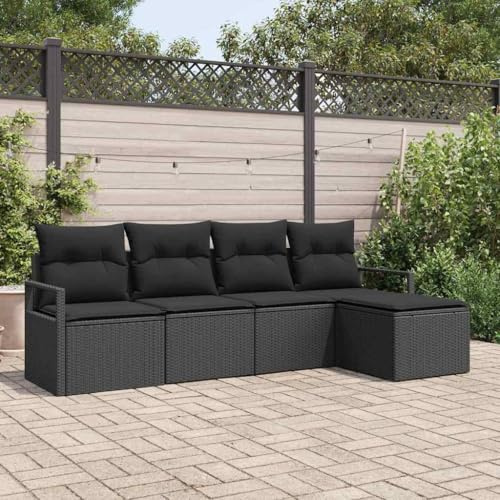 Runheo Garten Loungeset, 5-teilig, Schwarz, Poly-Rattan, mit Kissen, modular, Stauraum, wetterfest, UV-beständig, für Terrasse, Balkon