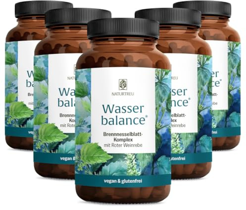 NATURTREU® Brennnessel Kapseln Komplex mit Rosskastanienextrakt | und roter Weinlaub Vegan und ohne chemische starke Entwässerungstabletten, Vorteilsbundle 5er Paket - 450 Wassertabletten