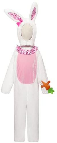 Nuiorfty Kaninkostym barn vit påskhare kostym set innehåller kaninhuva luddig onesie morotsarmband för påsk halloween jul cosplay M