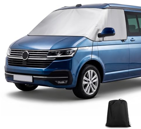 Coviek 600D Frontscheibenabdeckung Wohnmobil für VW T5 T6, Wasserdicht | Sonnenschutz für VW T5 T6(2003-2022) mit Weichem Futter, UV-Schutz und Winddicht für den Außenbereich