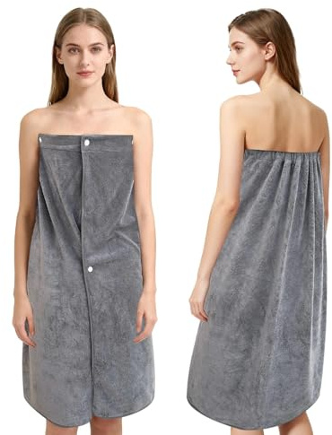 Chiluxendo Toallas de Baño, Toalla de Sauna con Bolsillo, Vestido de Toalla de Baño Mujer Ajustable, Toallas de Baño de Microfibra, Vestido de Toalla de Playa para Sauna Ducha SPA Playa Baño(Gris)