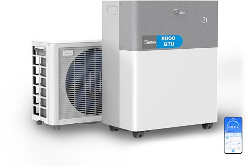 Midea Portasplit Cool Mobile Klimaanlage, nur Kühlung, A++, 8000 BTU 2, 3kW, für Räume bis zu 28 m² / 70 m³, nur 38 dB(A) im Silent-Modus