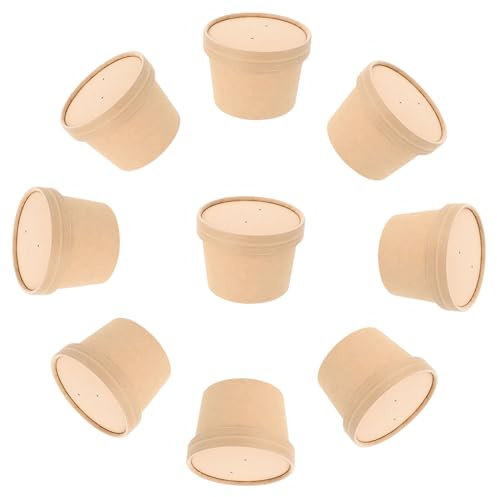 HOLIDYOYO Recipientes para Helado y Postres 10 Juegos de Vasos de Papel Tapa Kraft para Yogur y Sopas Frías en Fiestas Infantiles