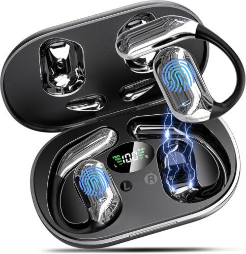 Cuffie Open Ear Bluetooth 6.1 con IA, 50 Ore Auricolari Sportive con Ganci Auricolari Flessibili, Touch Intelligente, Ricarica Rapida 1 Ora, Custodia Ricarica Doppio LED Cuffie Running Senza Filo