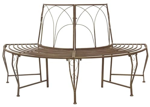 Holekex Trädbänk, 4-sits, 160 x 80 x 89 cm, stål, antikbrun, matt, väderbeständig, för trädgård, terrass, balkong, halvcirkelformad med ryggstöd, robust utomhus, sittplats för park, veranda