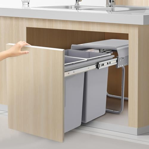 Goddlgjik Pattumiera da cucina da 20 l, da incasso, a 2 scomparti, 49 x 35 x 43 cm | Pattumiera estensibile con pratica maniglia, rimovibile, per casa, ristorante, ufficio, separazione dei rifiuti