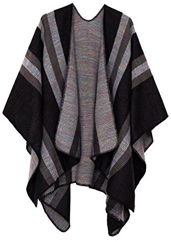 EXCHIC Damen Vintage Farbblocking Schal Wrap Open Front Poncho Übergroße Winterdecke Elegant Cape Coat