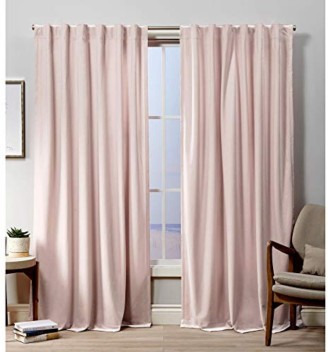 EXCLUSIVE HOME Velvet Heavyweight Light Filtering Hidden Tab Top Curtain Panel Pair, 52x96, Blush