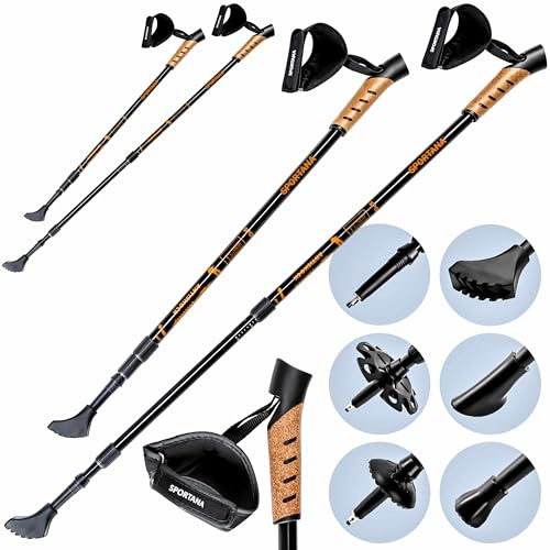 SPORTANA® Wanderstöcke Teleskop Aufsätze Gummipuffer Nordic Walking Stöcke Verstellbar 68-135cm Dämpfung Leicht Alu Kork Herren Damen Trekkingstöcke