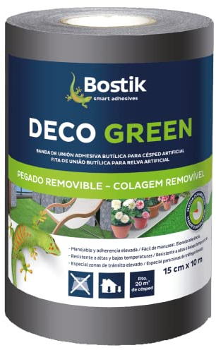 Bostik Banda de Unión adhesiva para instalación de Césped Artificial | Doble cara - Interior y Exterior - Instalación Removible y discreta - Deco Green - Negra - Rollo de 15 m x 10 m