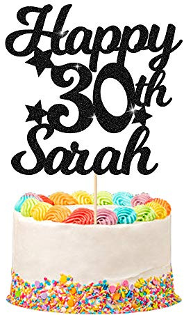 Personalised Happy Birthday Cake Topper | Customized with Any Name and Age Party Cake Decoration 16 18 21 40 60 | Double Sided Glitter Card | Black