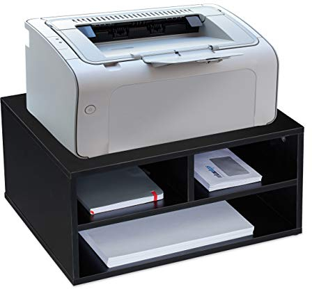 Relaxdays Druckerständer Schreibtisch, 3 Fächer, Regal für Drucker, Druckerhalter, H x B x T: 22,5 x 47 x 40 cm, schwarz
