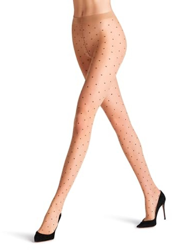 FALKE Dam, prickiga tvåfärgade strumpbyxor, fin 15 den gröna beige, många andra färger, förstärkta fina strumpbyxor med mönster, transparent, slitstarka, matt och tunn med prickar, 1 styck, Beige (pulver 4169), L