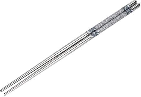 TOSSPER 1 Paar Edelstahl-stäbchen Weiße Blume -Gravur-Muster Futtersticks Wiederverwendbare Chopstick Geschirr