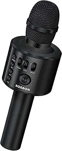 BONAOK Bluetooth Karaoke Mikrophon Erwachsene, Tragbares 3 in 1 Singing Mic, Handmikrofon Home Geburtstagsgeschenk Karaoke Mikrofon für iPhone, für Android, für PC, für Smartphone (Schwarz)