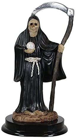 Ebros Gift Black Santa Muerte Skeleton with Scythe and Pearl Figurine 5.5 Tall Holy Bone Mother Dark Angel of Protection Grim Reaper Decorative Figurine