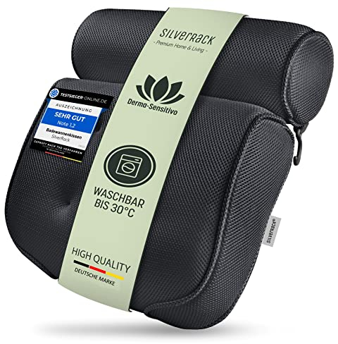 SilverRack Cojín de baño SEMIBLANDO [Gris Oscuro 3D] - Almohada Cervical para bañera con ventosas como Accesorio de bañera - Cojín para bañera - Cojín de baño con Ajuste ergonómico