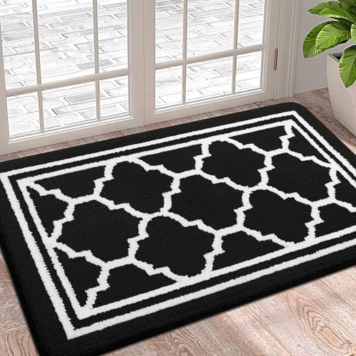 Homaxy Soft Absorbent Door Mat, Dirt Trapper Doormats, 50X80cm, Black | Machine Washable, Non-Slip, Low Profile, for Inside, Front Back Door, Pets and Dogs, Floor Mat, Entrance Rug