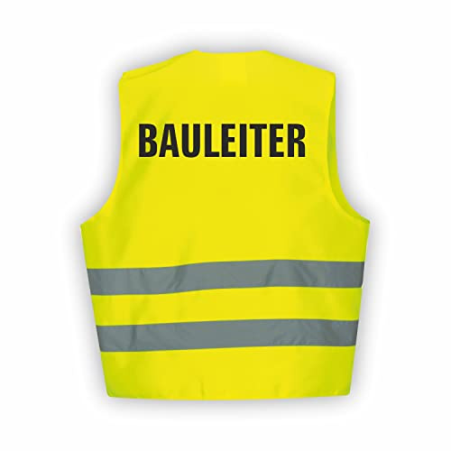 Fassbender-Druck WARNWESTEN - Sicherheitsweste GELB Warnweste nach EN ISO 20471 zertifiziert - Warn Weste für BAULEITER- Unisex mit hochwertigem Reflektorstreifen
