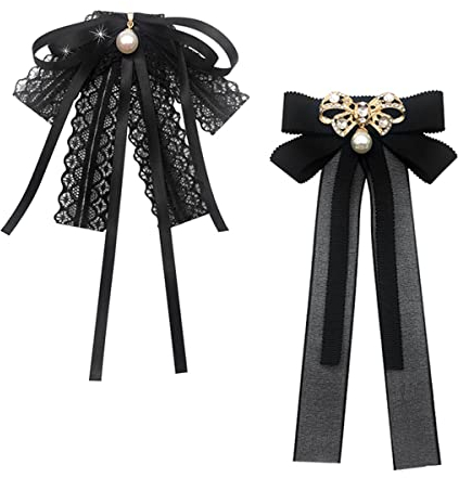 2 Pcs Strass Schleife Brosche,WideSmart Perle Brosche Schleife Brosches Bogen brosches Damen Band Pin Kristall Band Frauen Party Graduation Fliege Revers