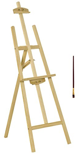 HOMCOM Caballete de Pintura de Madera Trípode 51,5x71,5x134,5 cm Natural | Caballete de Dibujo, Ángulo Ajustable de 75°, Soporte y Pincel, para Lienzos