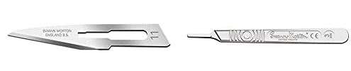 Swann-Morton - Lames en acier au carbone, jetables, stériles, taille no. 11 & Manche Gradué en Acier Inox, taille no. 3, pour lames 10, 11, 12, 15 paquet de 1 unité