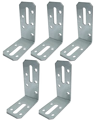 AERZETIX - C58917 - Set of 5 Adjustable Mounting Brackets 70 x 55 x 30 x 2 mm with Bevelled Corners - Mounting Holes 9+2 - for Plasterboard Walls Worktop - Galvanised Steel Z275