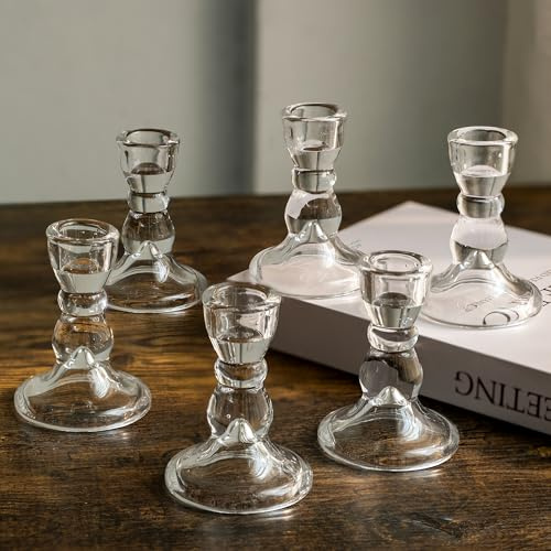 Romadedi Kerzenständer Glas für Stabkerzen, 10er-Pack, Klar