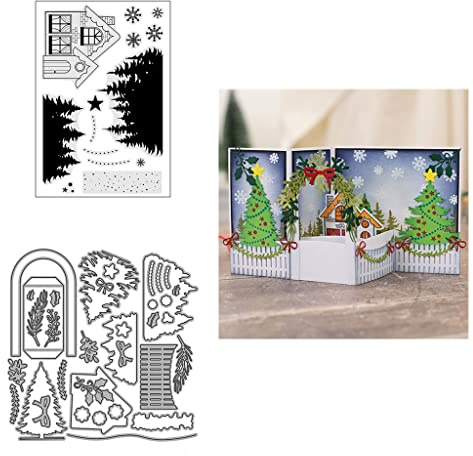 Sredwtk Weihnachtsbaum Stempel und Stanzen Set,Silikonstempel und Stanzen Set,Stanzschablonen und Stempelset,Clear Stamp und Stanzschablone Für DIY Scrapbooking Fotoalbum Dekor Karten