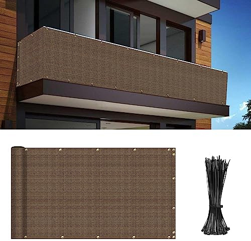 INFRANGE Balcony Privacy Fence Screen 3' x 12' Mesh Windscreen Fencing Shield Cover Included Cable Ties for Deck Apartment Porch Backyard Patio Outdoor, Brown