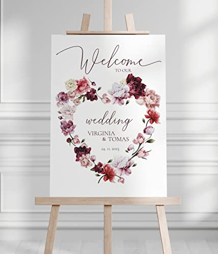 Manschin Laserdesign Willkommensschild Aluverbund personalisiert - Made in Germany - Welcome Willkommen Schild für Hochzeit (45x30cm)