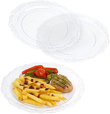 EURO CLASSIC Paquete de 10 platos llanos de plástico plateado brillante de 10.2 pulgadas, ideales para bodas, bufés, picnics y más (platos de 10 pulgadas)