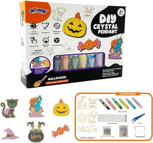 DIY Crystal Paint Arts and Crafts Set,Crystal Painting Kit,Kids DIY Crystal Diamond Painting Crafts Kit (Halloween A)