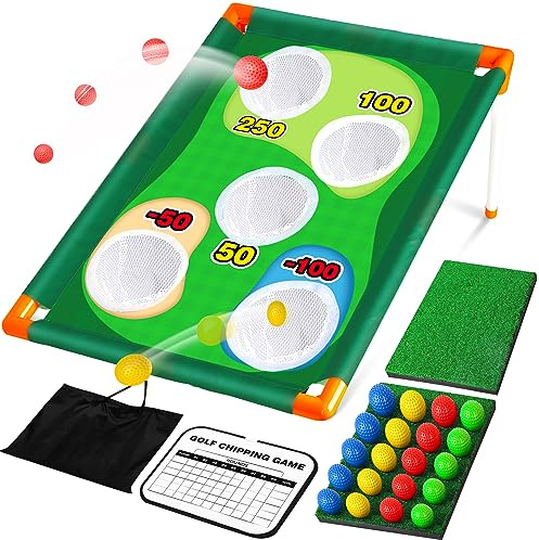 TOY Life Golf Cornhole Battle Chipping Golf Game for Backyard, Corn Hole Set, Masters Golf Party Decorations, Golf Training Equipment, Golf Gifts (NO Club Included) with Scorecard, Hitting Mat & Balls