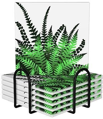 Set mit 6 Keramik-Untersetzern, saugfähig, natürliche Pflanzen-Blatt-Druck, Getränkeuntersetzer, Bar-Untersetzer mit Korkboden für Büro, Heimdekoration