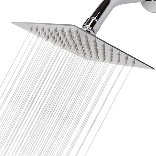 NearMoon - Soffione doccia quadrato in acciaio inox ad alto flusso, design ad alta pressione, fantastica esperienza di doccia anche a basso flusso d'acqua (15,2 cm, finitura cromata)