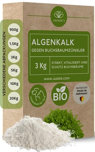 JASKER'S Algenkalk für Buchsbäume 3 Kg – Algenkalk gegen Buchsbaumzünsler - 100% natürliche Widerstandskraft und Regeneration für anfällige Buchsbäume - Buchsbaumdünger und Spritzmittel