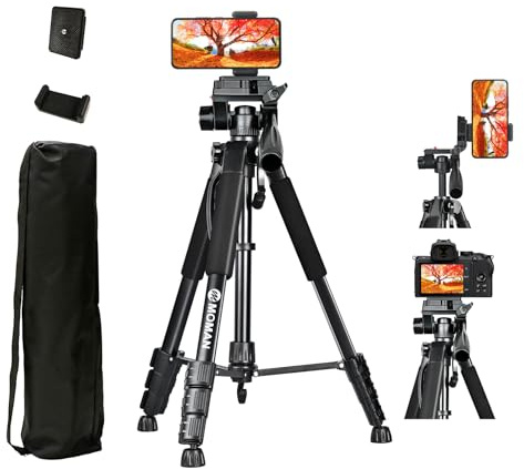 Moman kamerastativ, TP59F aluminium lätt kamera tripod med huvud 150 cm höjd DSLR fotostativ maximal lastkapacitet 6 kg justerbart bärbart resestativ, mobiltelefonstativ