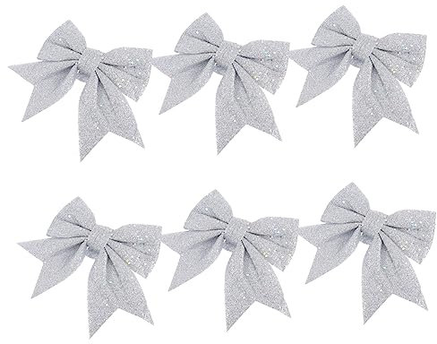 IMIKEYA 6 Stück Weihnachtsbaumanhänger Schleife Silber Glänzend Baumschmuck Mit Glitzer Dekoration Für Wohnzimmer Kinderzimmer Und Fenster