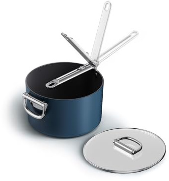 Joseph Joseph Space 23cm Non-Stick Saucepan with Lid, Folding Handle, Space-Saving Induction & Oven Safe Ceramic Pot